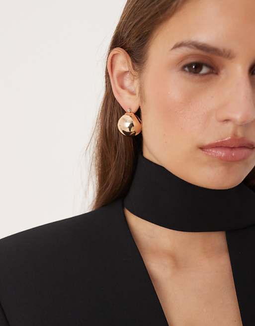 ASOS DESIGN earrings with large clean spherical shape in gold tone