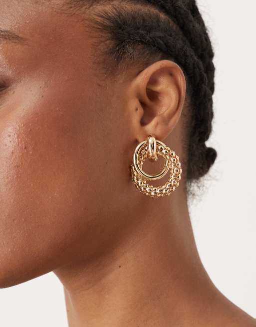 ASOS DESIGN Earrings With Textured Link Doorknocker Design In Gold Tone