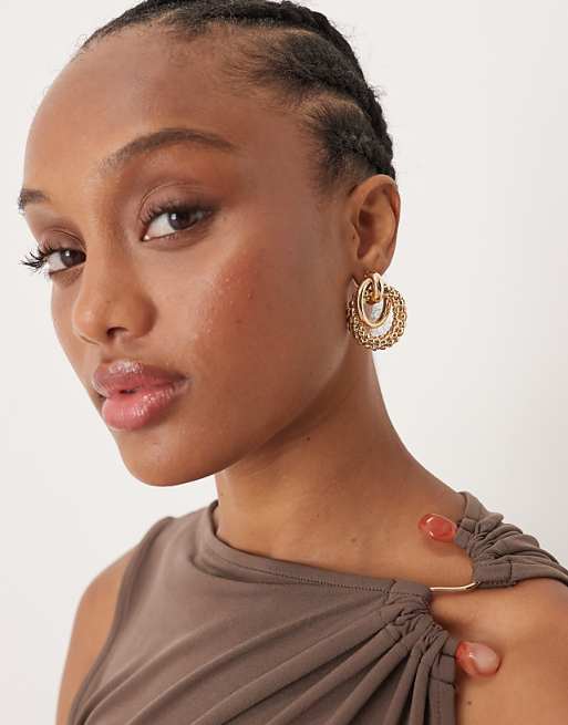 ASOS DESIGN earrings with textured link doorknocker design in gold tone