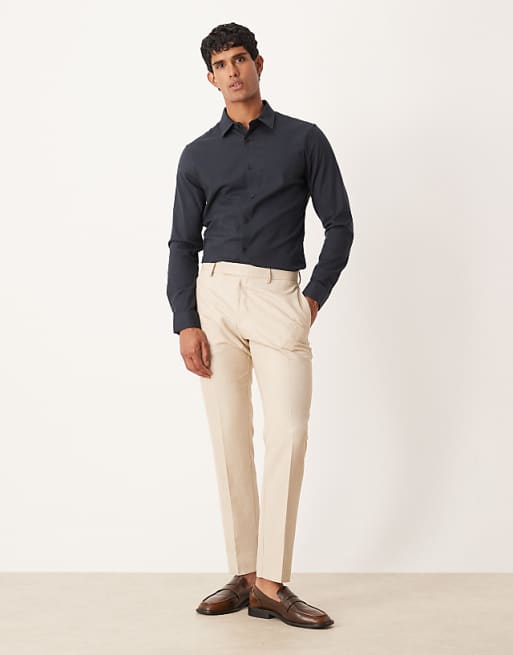 ASOS DESIGN Easy Iron Royal Oxford Slim Shirt In Black