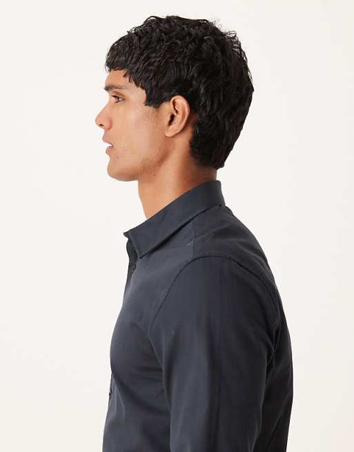 ASOS DESIGN Easy Iron Royal Oxford Slim Shirt In Black