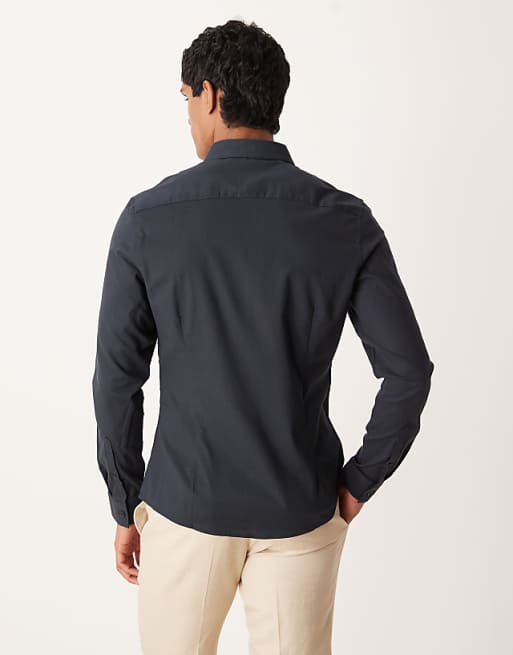 ASOS DESIGN Easy Iron Royal Oxford Slim Shirt In Black
