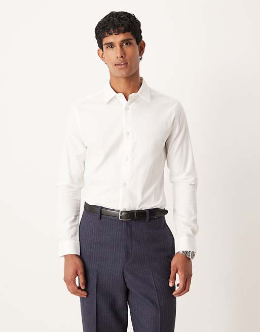 ASOS DESIGN easy iron royal oxford slim shirt in white