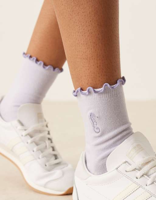 ASOS DESIGN Embroidered Sea Horse Socks In Purple