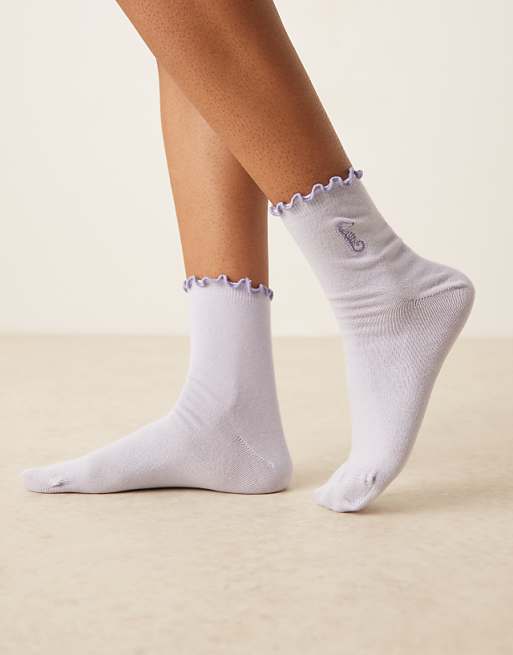 ASOS DESIGN embroidered sea horse socks in purple