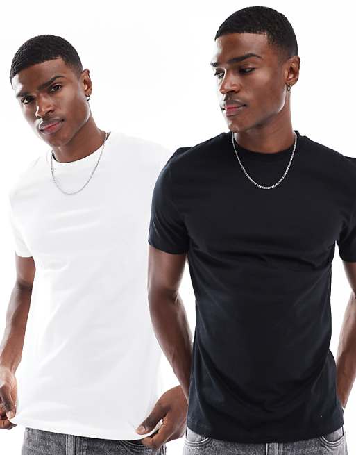 ASOS DESIGN Essentials 2 pack crew neck t-shirts in black and white
