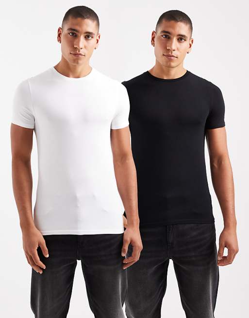 ASOS DESIGN Essentials 2 pack muscle fit t-shirts in black and white
