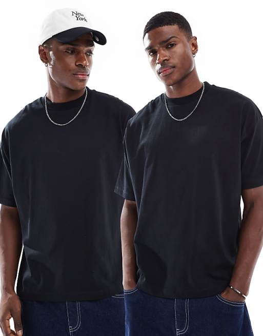ASOS DESIGN Essentials 2 pack oversized t-shirts in black