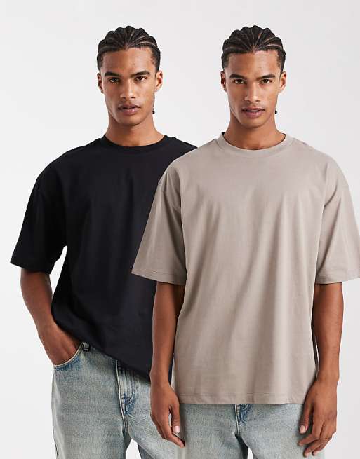 ASOS DESIGN Essentials 2 pack oversized t-shirts in stone and black