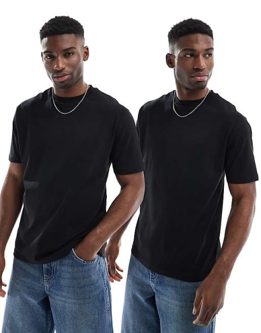 ASOS DESIGN Essentials 2 pack relaxed crew neck t-shirts in black