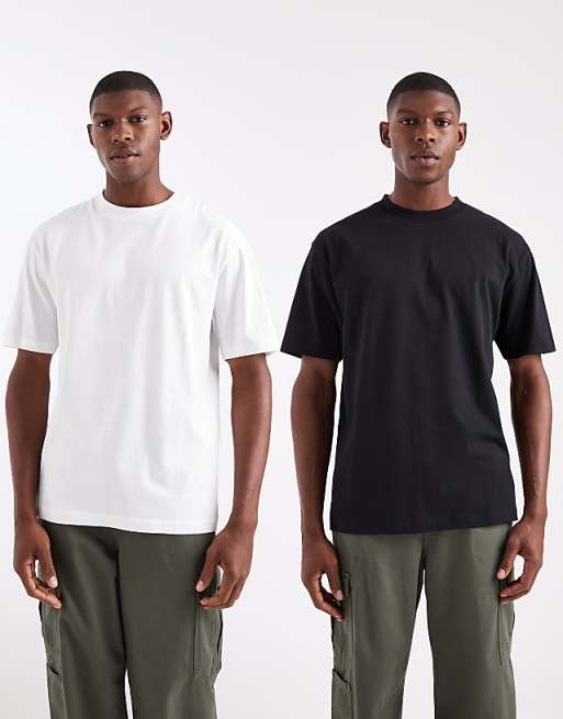 ASOS DESIGN Essentials 2 pack relaxed crew neck t-shirts in black and white