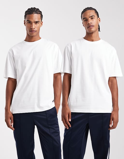 ASOS DESIGN Essentials 2 pack relaxed crew neck t-shirts in white