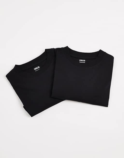 ASOS DESIGN Essentials 2 pack relaxed crew neck t-shirts in black