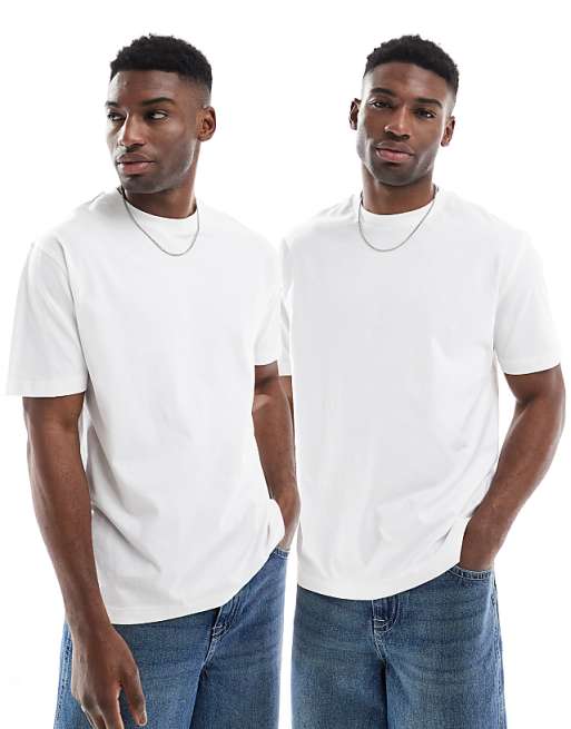 ASOS DESIGN Essentials 2 pack relaxed crew neck t-shirts in white