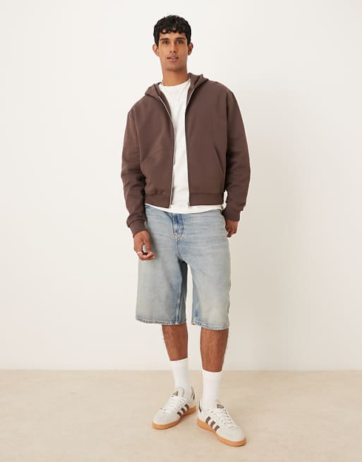 ASOS DESIGN Essentials Boxy Relaxed Zip Through Hoodie In Brown