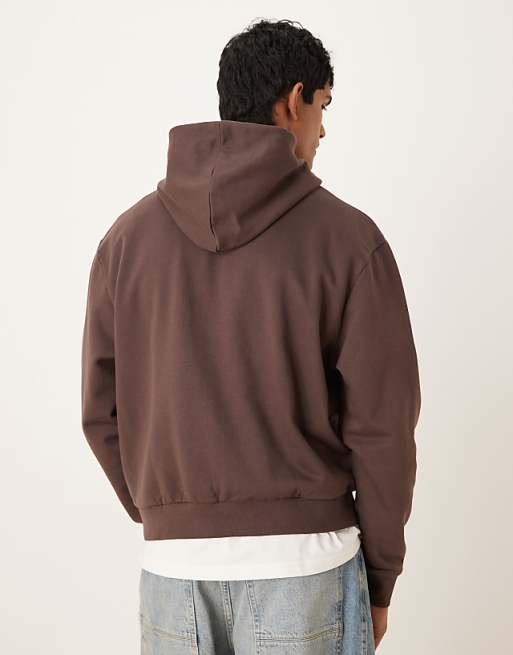ASOS DESIGN Essentials Boxy Relaxed Zip Through Hoodie In Brown