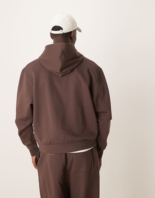 ASOS DESIGN Essentials Boxy Relaxed Zip Through Hoodie In Brown