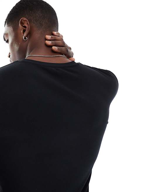 ASOS DESIGN Essentials Muscle Fit Long Sleeve T-shirt In Black Rib