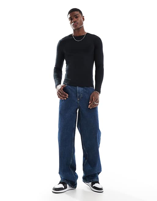 ASOS DESIGN Essentials Muscle Fit Long Sleeve T-shirt In Black