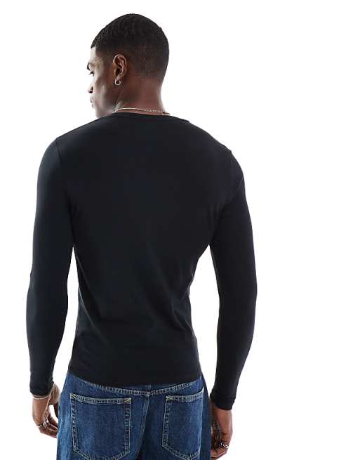 ASOS DESIGN Essentials Muscle Fit Long Sleeve T-shirt In Black