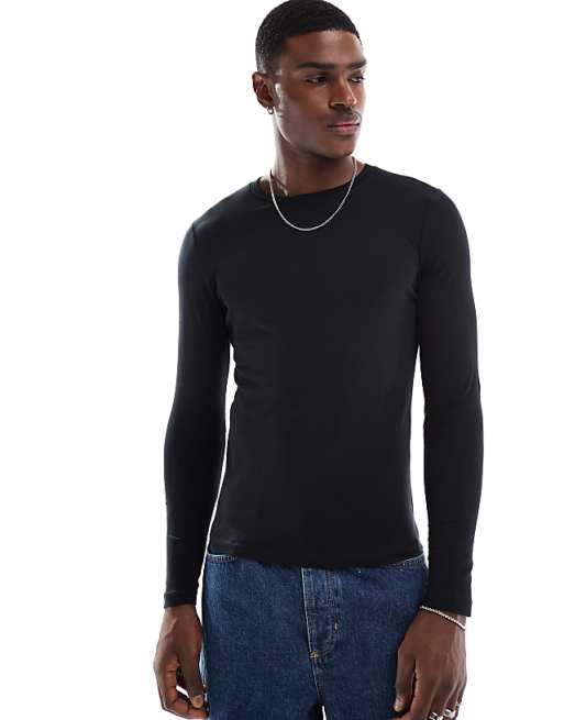 ASOS DESIGN Essentials muscle fit long sleeve t-shirt in black