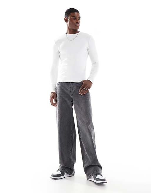 ASOS DESIGN Essentials Muscle Fit Long Sleeve T-shirt In White Rib