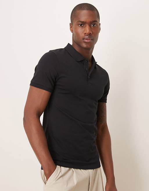 ASOS DESIGN Essentials muscle fit polo in black