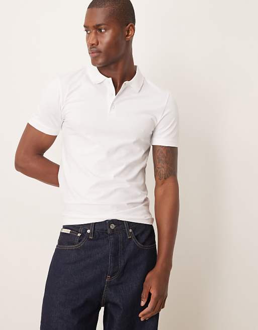 ASOS DESIGN Essentials muscle fit polo in white