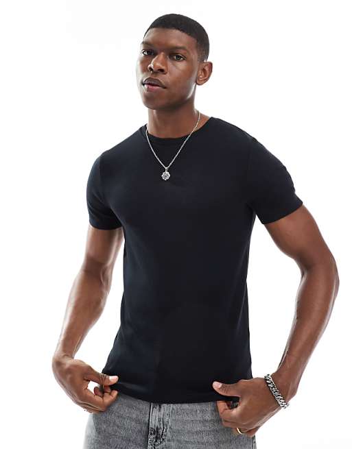 ASOS DESIGN Essentials Muscle Fit T-shirt In Black Rib
