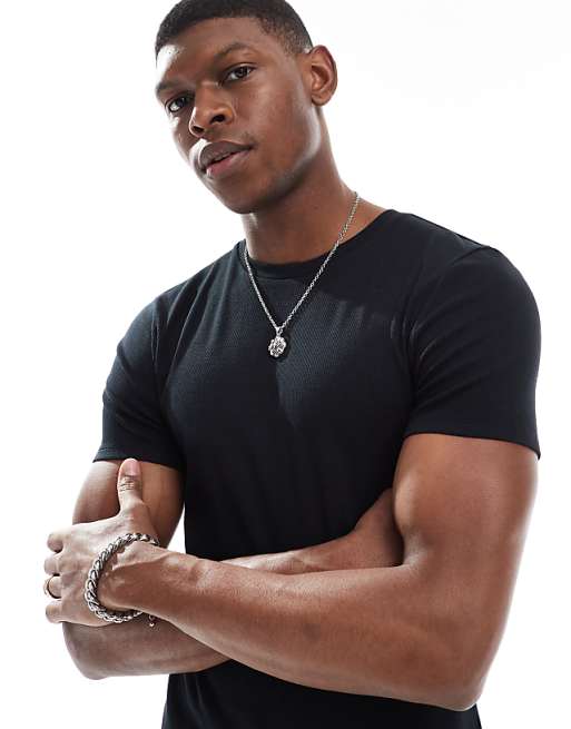 ASOS DESIGN Essentials muscle fit t-shirt in black rib
