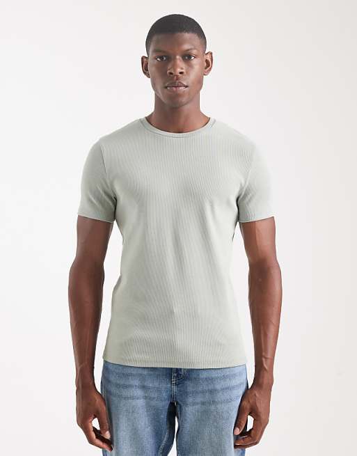ASOS DESIGN Essentials muscle fit t-shirt in light green rib