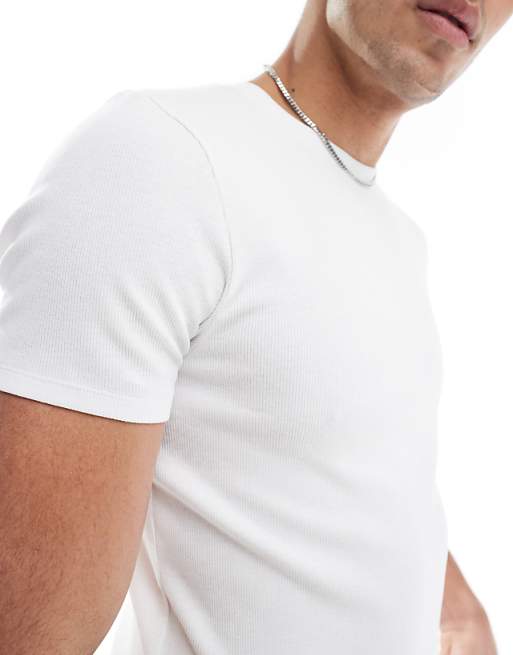 ASOS DESIGN Essentials Muscle Fit T-shirt In White Rib