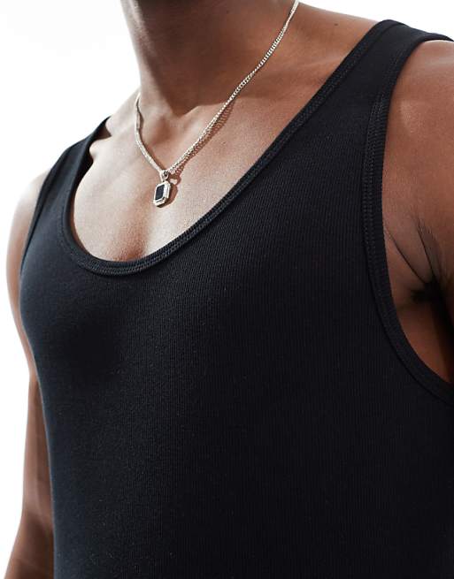 ASOS DESIGN Essentials Muscle Fit Vest In Black Rib