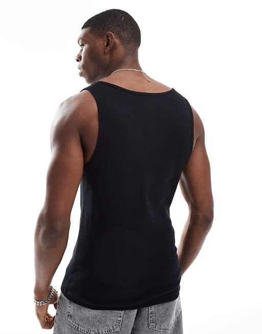 ASOS DESIGN Essentials Muscle Fit Vest In Black Rib