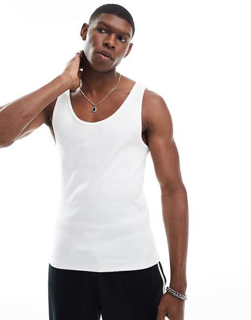 ASOS DESIGN Essentials muscle fit vest in white rib
