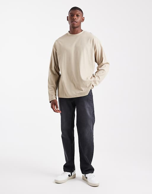 ASOS DESIGN Essentials Oversized Long Sleeve T-shirt In Stone
