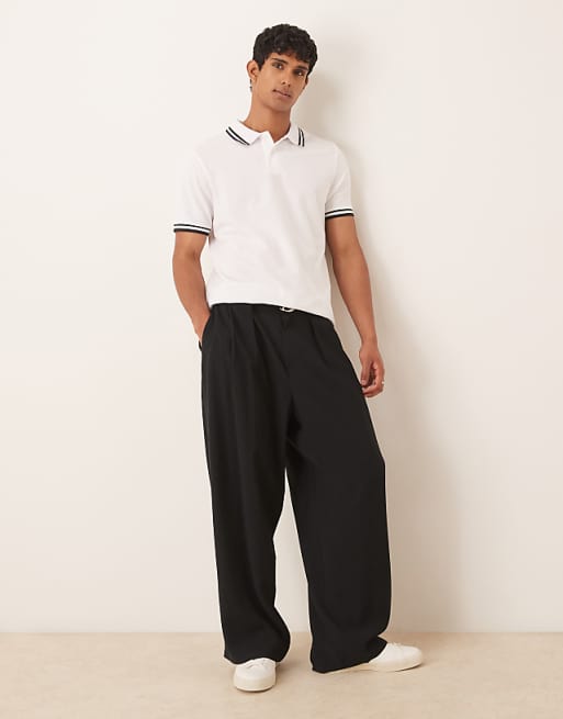 ASOS DESIGN Essentials Polo With Black Tipping In White Pique