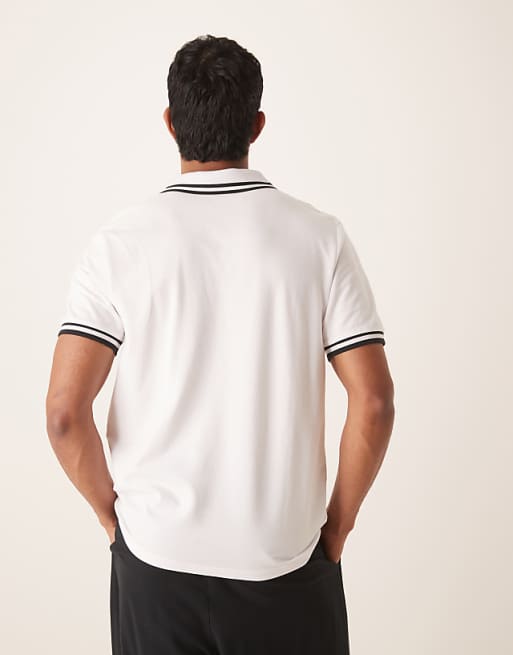 ASOS DESIGN Essentials Polo With Black Tipping In White Pique