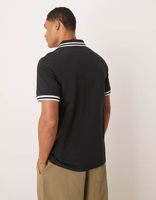 ASOS DESIGN Essentials Polo With White Tipping In Black Pique