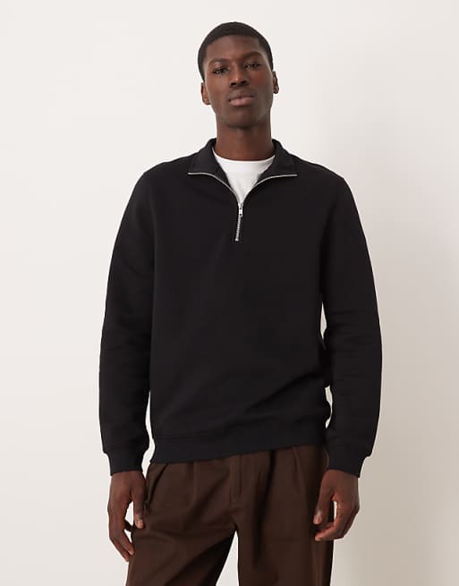 ASOS DESIGN essentials quarter zip sweatshirt in black