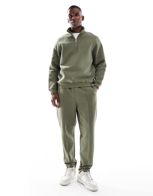 ASOS DESIGN Essentials Quarter Zip Sweatshirt In Khaki