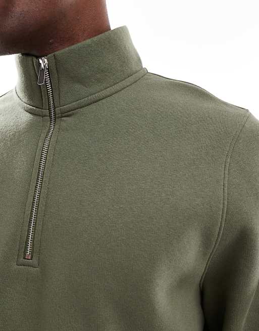 ASOS DESIGN Essentials Quarter Zip Sweatshirt In Khaki
