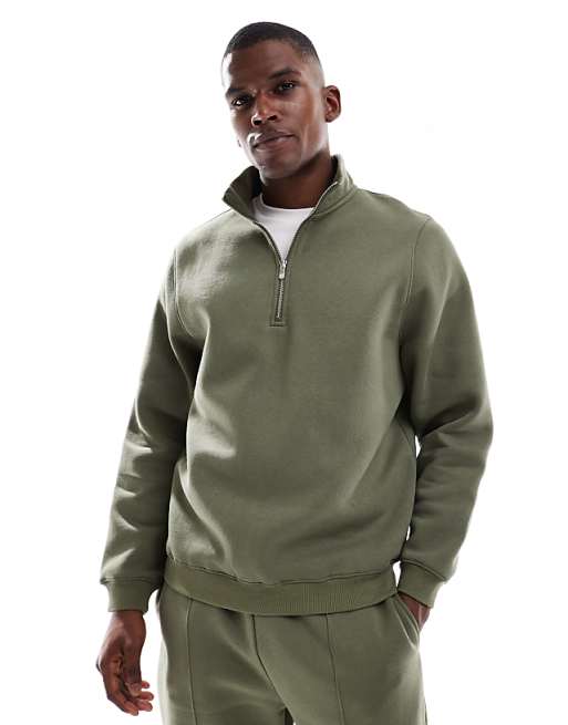 ASOS DESIGN essentials quarter zip sweatshirt in khaki
