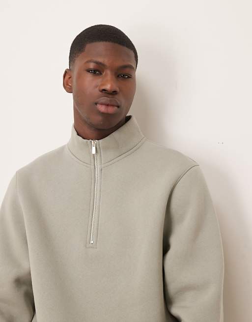 ASOS DESIGN essentials quarter zip sweatshirt in sage