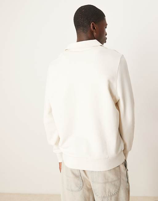 ASOS DESIGN Essentials Quarter Zip Sweatshirt With Collar In Beige - BEIGE