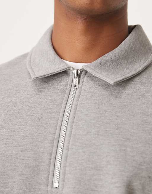 ASOS DESIGN Essentials Quarter Zip Sweatshirt With Collar In Grey Marl