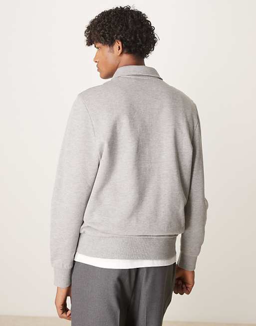 ASOS DESIGN Essentials Quarter Zip Sweatshirt With Collar In Grey Marl