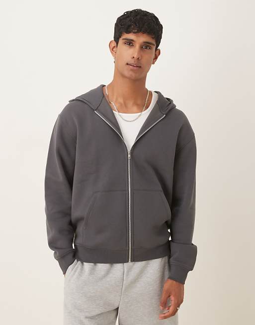 ASOS DESIGN essentials relaxed fit zip through hoodie in grey
