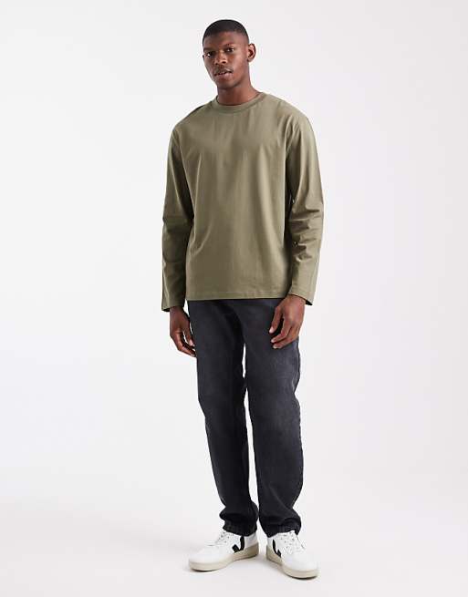 ASOS DESIGN Essentials Relaxed Long Sleeve T-shirt In Khaki