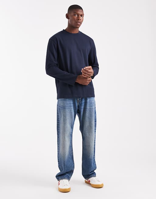 ASOS DESIGN Essentials Relaxed Long Sleeve T-shirt In Navy